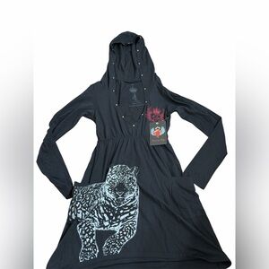 Vintage Y2K Key Closet LA Rocker Hoodie Dress Leopard Rhinestone Studded NWT M